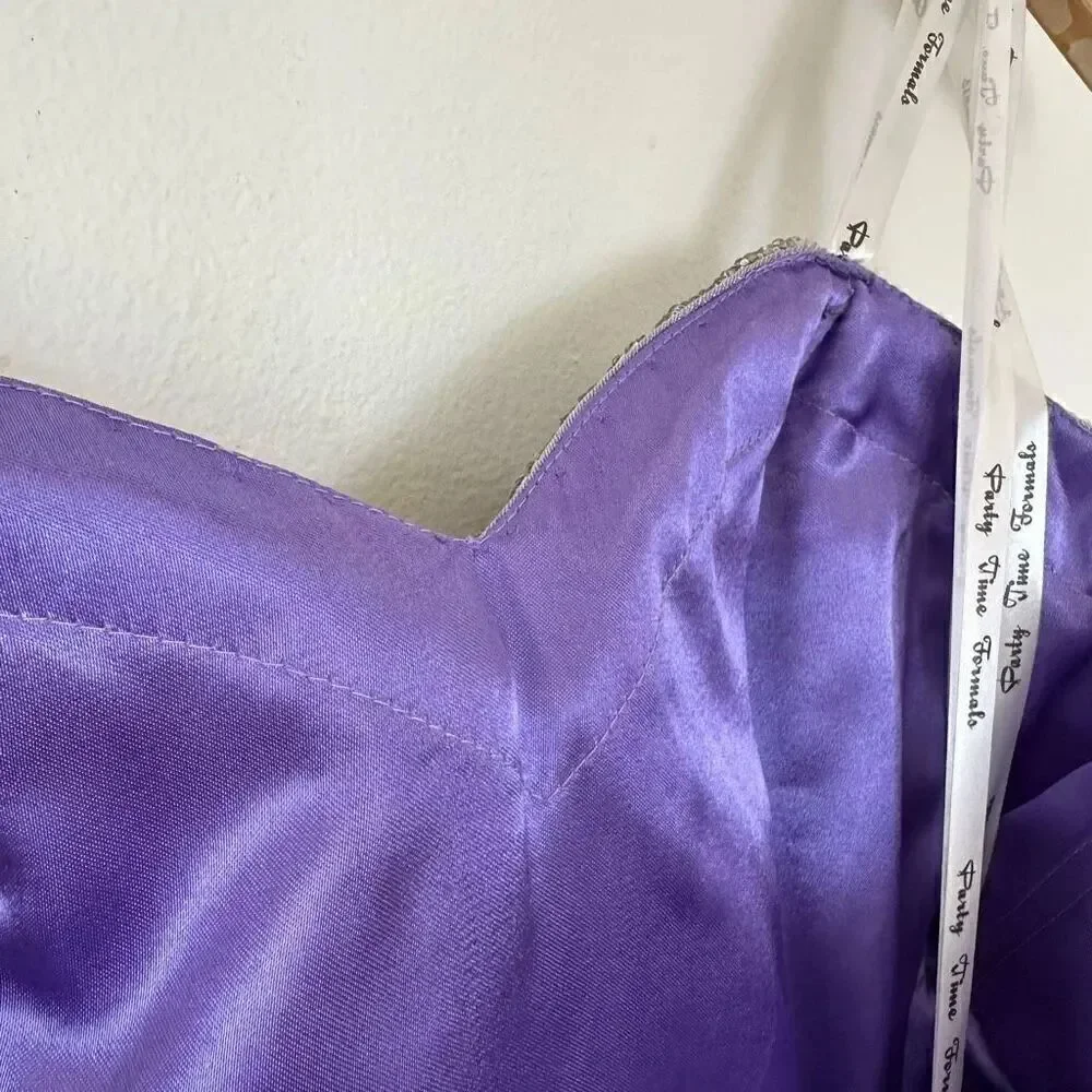 Party Time Formals Women’s Purple Iridescent All over Beaded Bodice Tulle Mini D